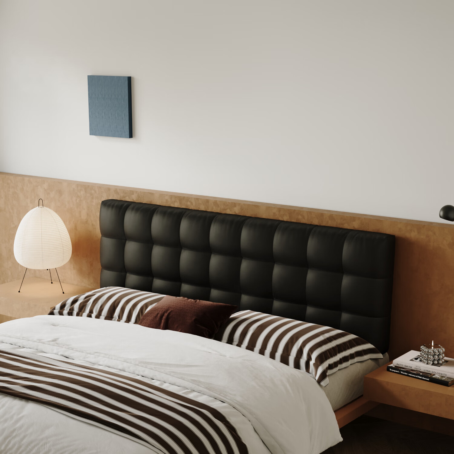 之于间肌理皮床头靠垫软包高级感2025新款榻榻米无床头靠背垫套免拆洗 中古黑(无床头) 180cm*60cm*10cm 含枕芯