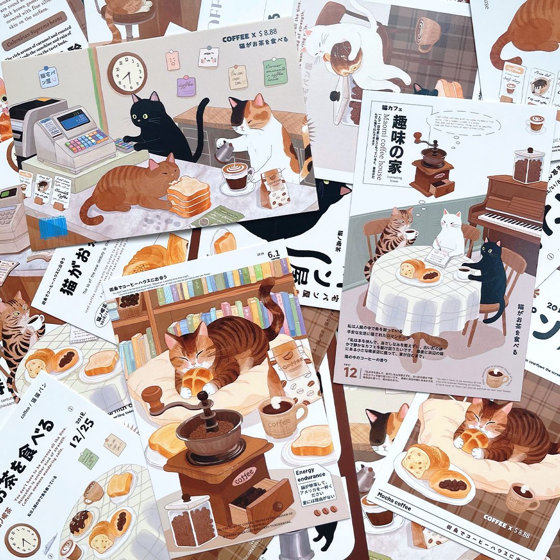 嘟嘟麦高颜值日系手绘猫猫可爱创意ins风猫喫茶明信片贺卡送闺蜜墙贴 【猫契茶】明信片30张不重复