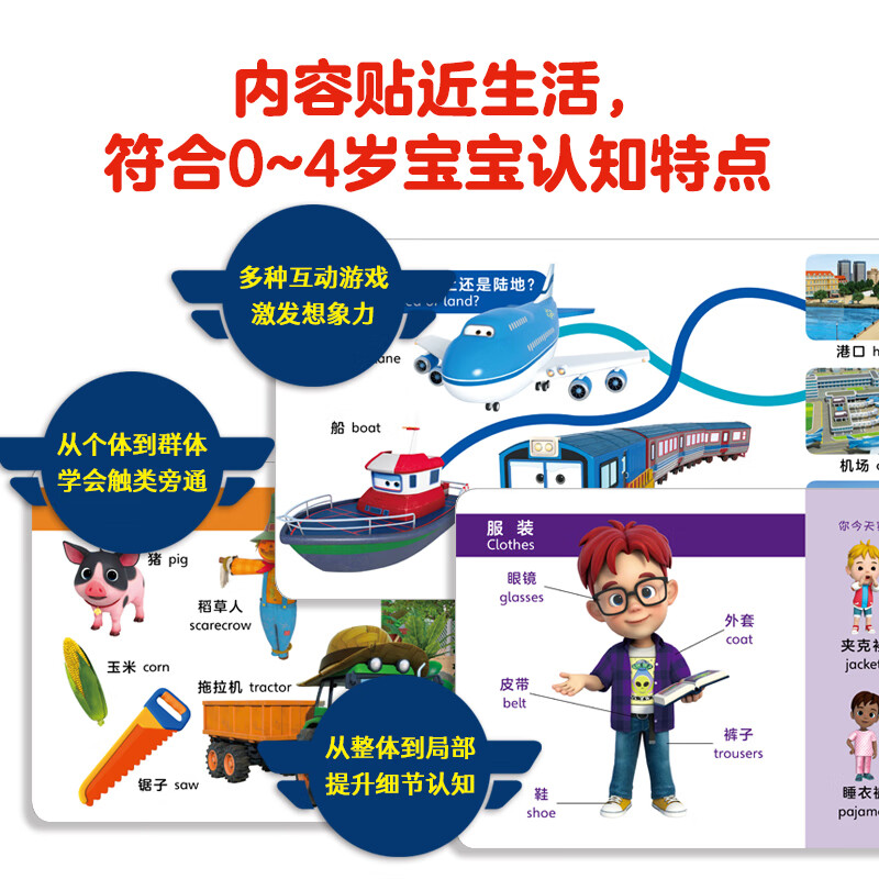超级飞侠幼儿认知小百科 套装全8册 0-3岁宝宝幼儿启蒙认知纸板书故事图书中英双语 [0-4岁]
