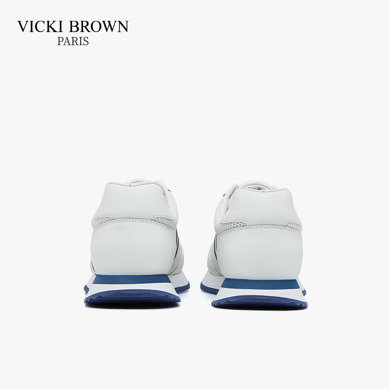 未毕(VICKI BROWN)法国品牌VB男鞋【胜利系列】新款透气网面休闲鞋潮流舒适条纹皮鞋 白色 43