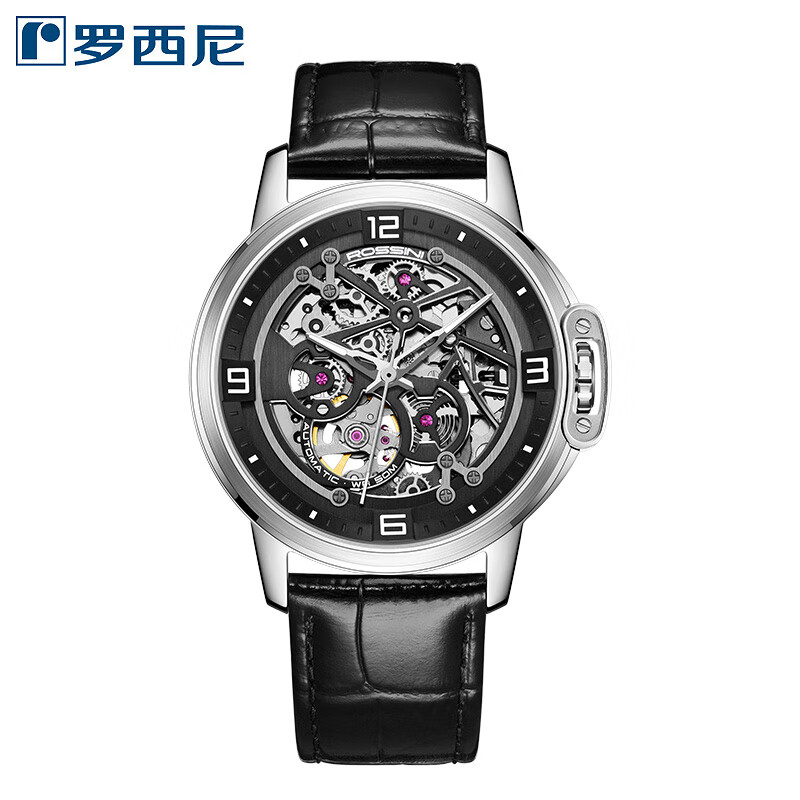 羅西尼手表男機械表全鏤空勛章系列潮流時(shí)尚男士男款腕表5210091 5210091W03A黑盤(pán)