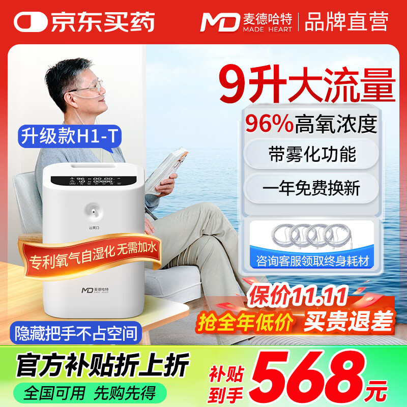 麦德哈特家用制氧机老人专用吸氧机高原孕妇吸氧呼吸一体便携式氧气机雾化