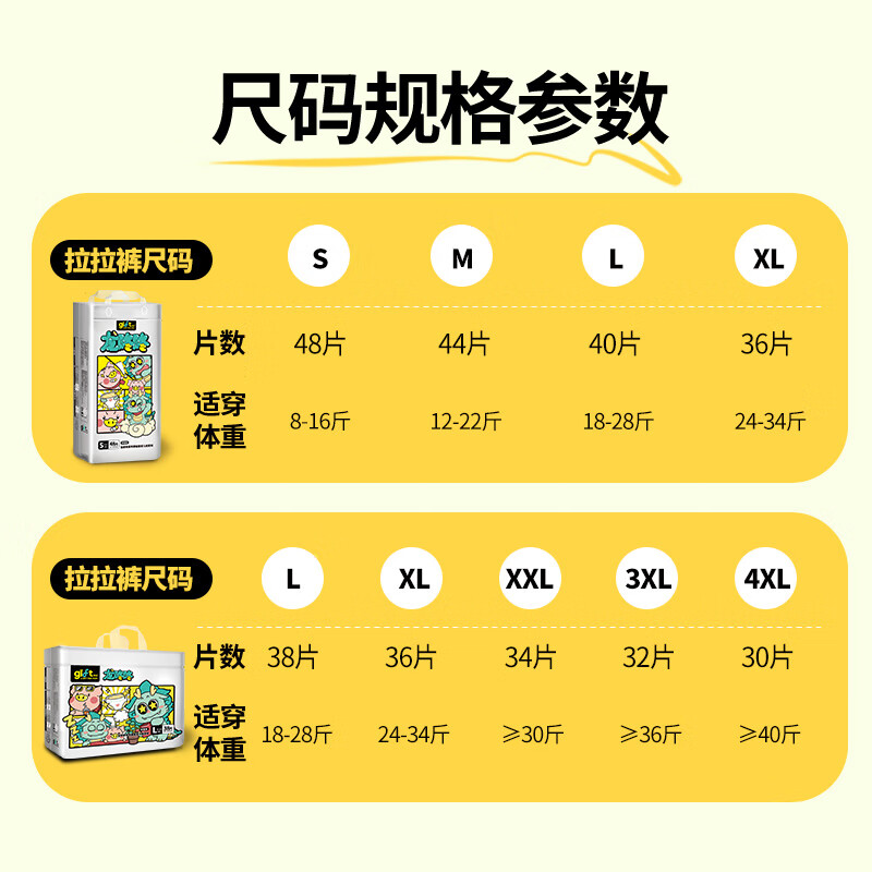 亲抚【安心国货】gift龙咚咚纸尿裤S婴儿薄款干爽透气拉拉裤4XL尿不湿 纸尿裤 M码 44片/包(2包)