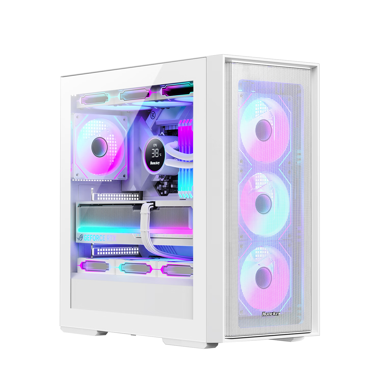 航嘉（Huntkey）G63战戟  玻璃侧透机箱  GS680C台式主机电脑游戏机箱 支持M-ATX主板/360水冷/卡扣式快拆侧板 GS680C白色+850W电源+ARGB风扇*6
