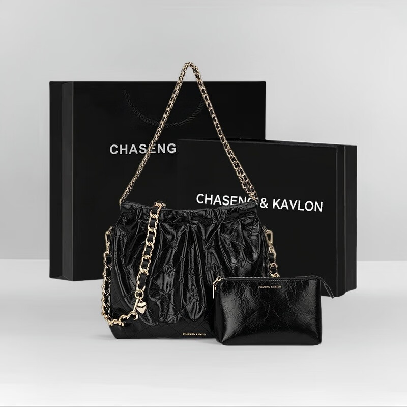 CHASENG&KAVLON轻奢品质包包小&ck女包流浪包女士包水桶包链条包托特包生日礼物 黑色中号-轻奢CK流浪包 CK0809