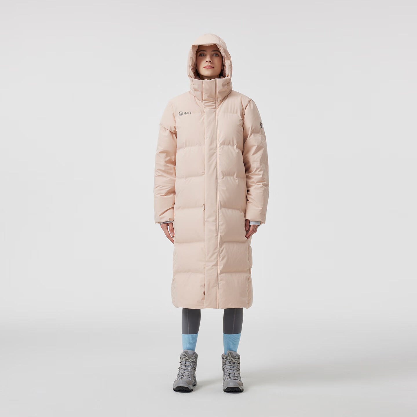 HALTI哈尔迪【明星同款】羽绒服男女中长款鹅绒冬季户外运动连帽 雾粉色-708S XL 180/96A