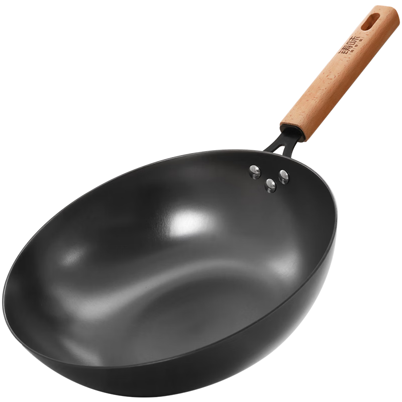 鑄味炒鍋不粘鍋無涂層家用炒菜鍋已開鍋圓底平底燃?xì)庠铍姶艩t通用 已開鍋|圓底【含附耳】無蓋 30cm