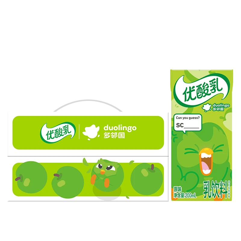 伊利优酸乳原味200ml*12盒/箱 牛奶饮品 多邻国限定包装