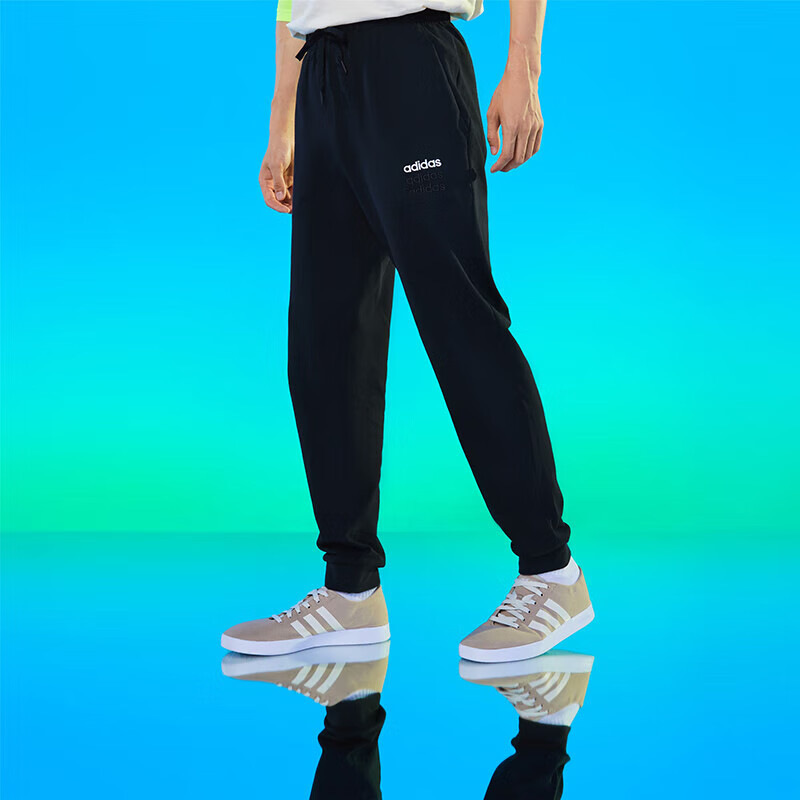 阿迪达斯（adidas）男裤长裤季针织棉质收口束脚裤休闲跑步运动裤H59449 黑 S