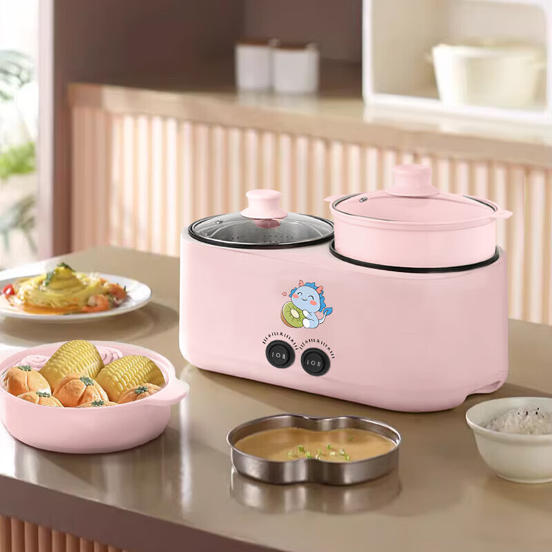 德国全自动双胆电饭煲多功能电煮锅家用电炒锅鸳鸯电热火锅煲汤锅 3.6L 机械款-特大号-双倍控温 煎炒煮蒸高效-不锈钢蒸笼