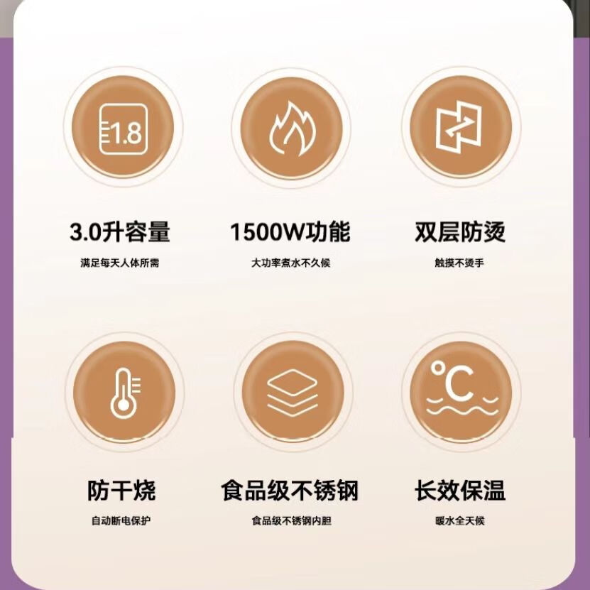 扬子电热水壶全自动恒温不锈钢烧水壶家用水壶保温壶大容量开水壶电壶 3L 高定款-柔雾紫(优质控温器)