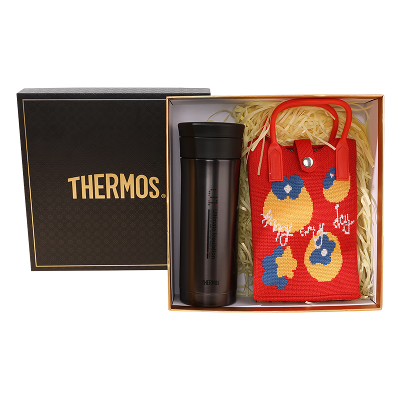 膳魔师（THERMOS）不锈钢保温杯男女士大容量水杯车载杯子团购礼盒生日礼物 礼盒款JMK黑色附杯袋 470ml