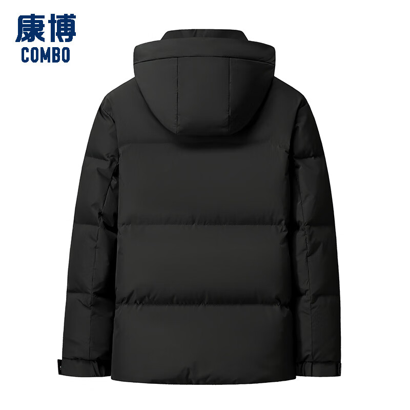 康博冬季新款羽绒服男保暖防风休闲潮流纯色外套 黑色 M (170)