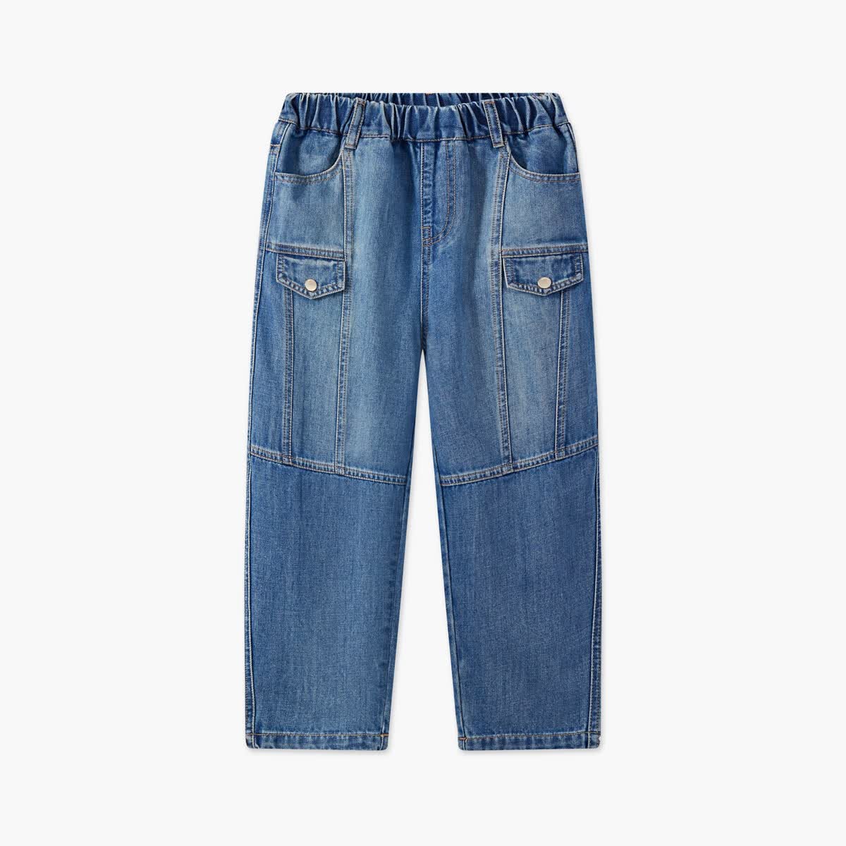 MQD男童街潮大口袋工装风牛仔裤中牛仔蓝/原牛仔色