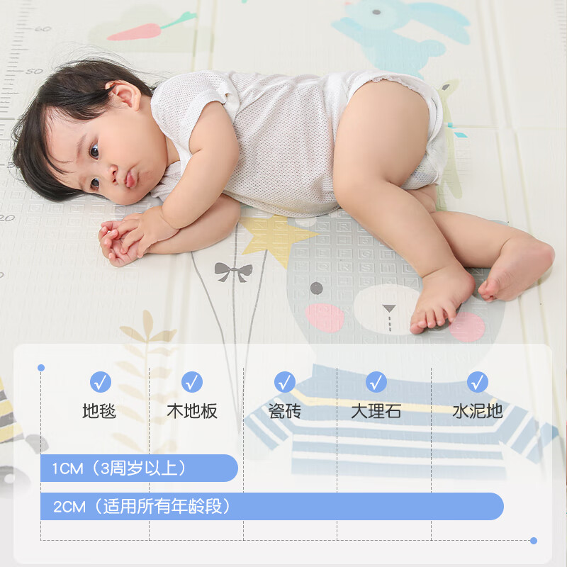 棒棒猪宝宝爬行垫加厚婴儿童折叠爬爬垫无甲醇无味防摔家客厅地垫 XPE双面折叠款-小熊派对 150*180*1cm