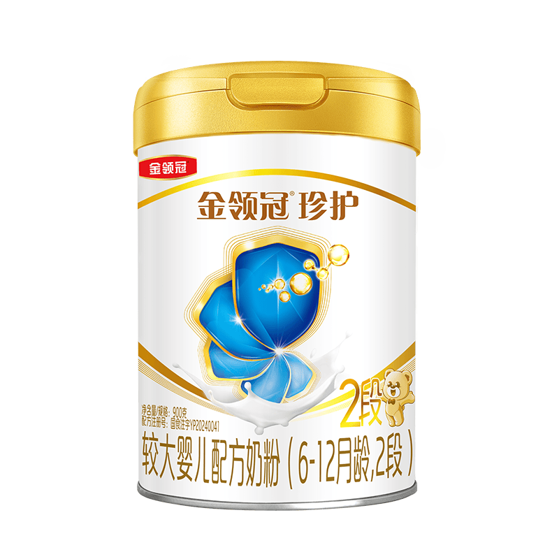 伊利金领冠珍护较大婴儿配方奶粉2段(6-12月)900g*1罐 HMO乳源专利
