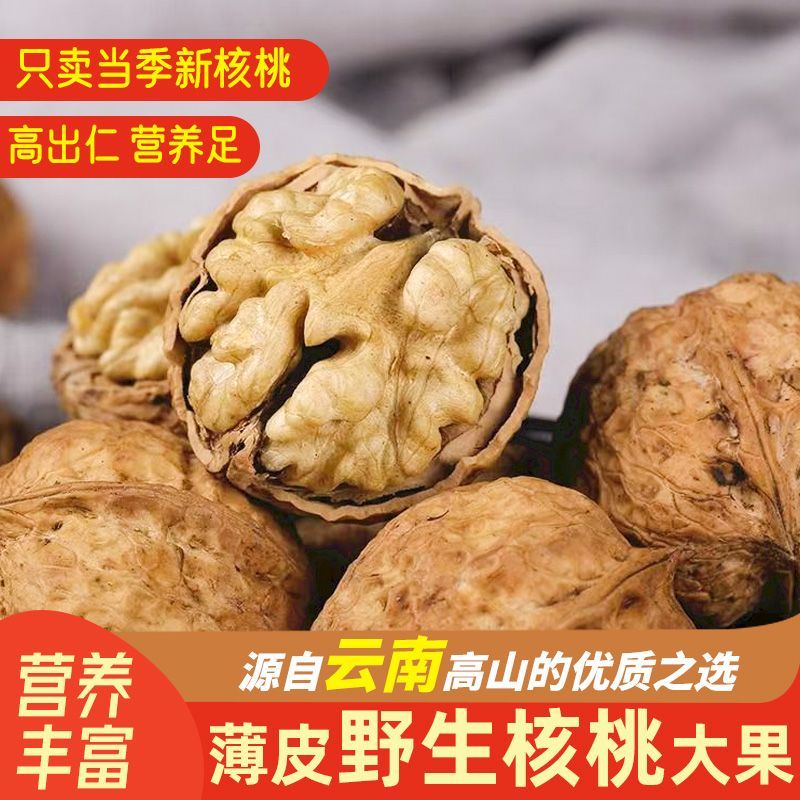 正宗云南核桃薄皮原味无添加大果野生干核桃新货直发坚果零食批发 3斤净重2025新货干核桃+优选果+不送夹子