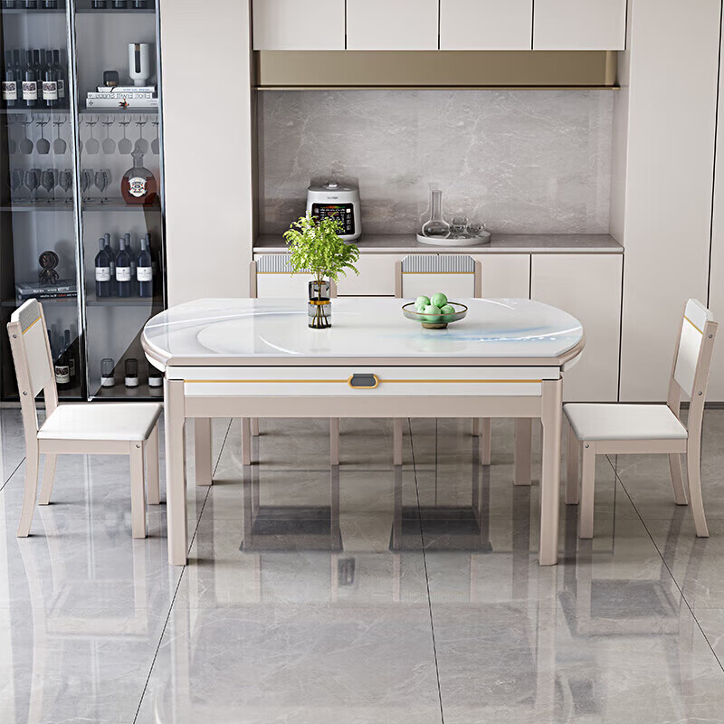 梵森荣2026新款餐桌家用流晶石岩板餐桌椅现代简约感大小户型可变圆桌 钥匙扣随机发货