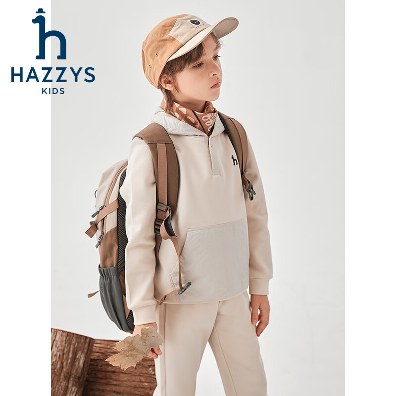 哈吉斯(HAZZYS)童装男童套装秋季新品珠地挺括长袖两件套 天文绿 145