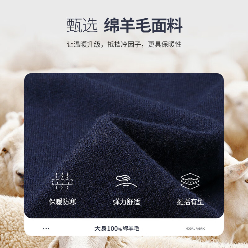 SHANSHAN杉杉可机洗100%绵羊毛衫男秋冬厚款假两件翻领针织衫男士保暖毛衣 黑色 L /175