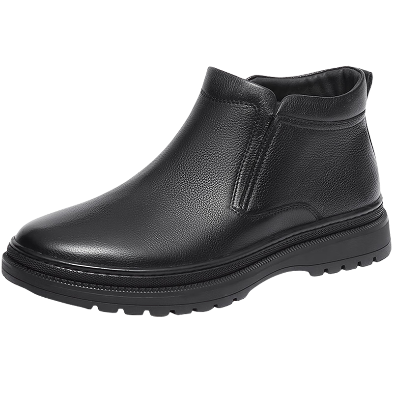 森達男靴冬季商場同款牛皮簡約潮流皮靴42640DD3 黑色單里新 41