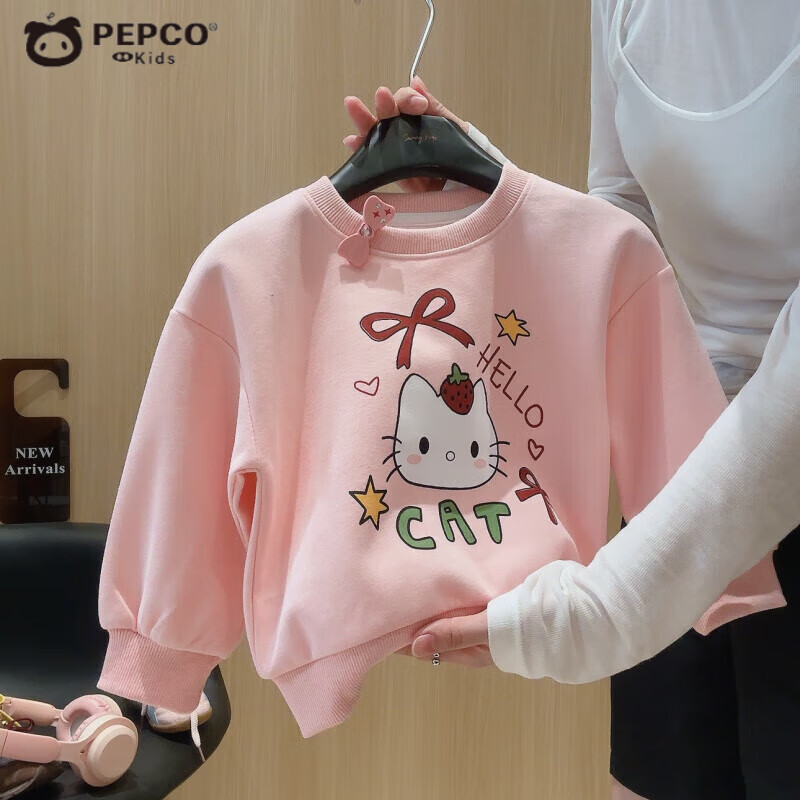 小猪班纳（PEPCO）女童卫衣套装可爱卡通印花秋季新款儿童洋气秋装宝宝屁帘裤两件套 MTH【猫咪】套装-粉色 120 (建议身高105-115cm)
