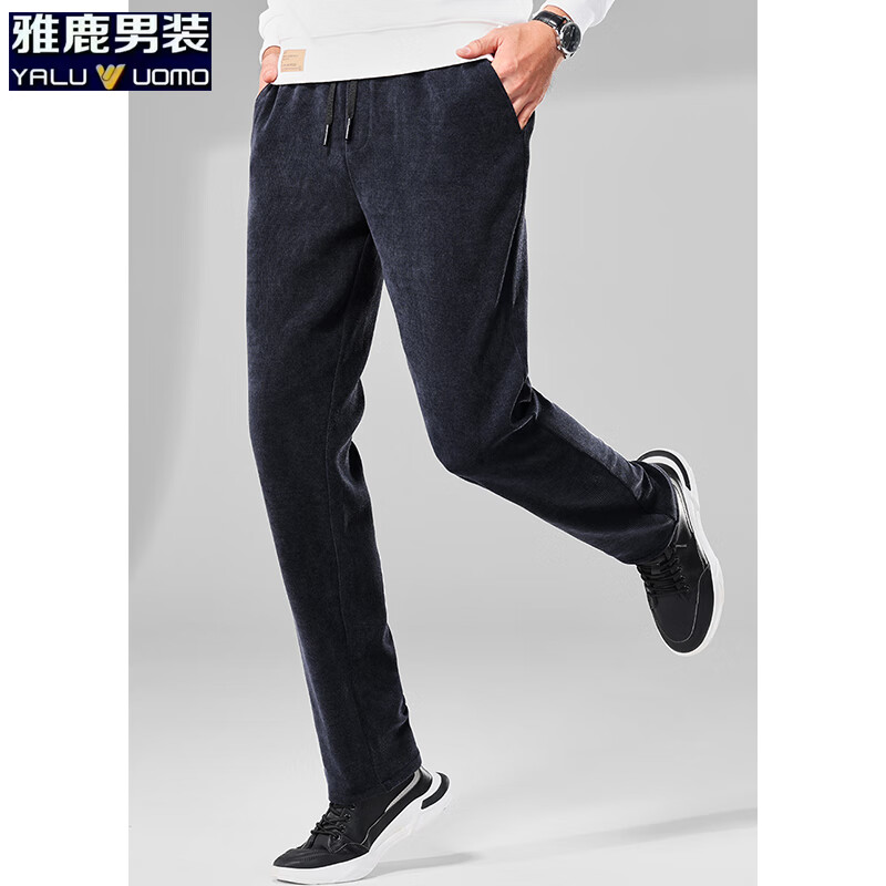 雅鹿休闲裤男2026冬季新款灯芯绒直筒弹力商务休闲裤 深灰-不加绒 M (建议90-110斤)