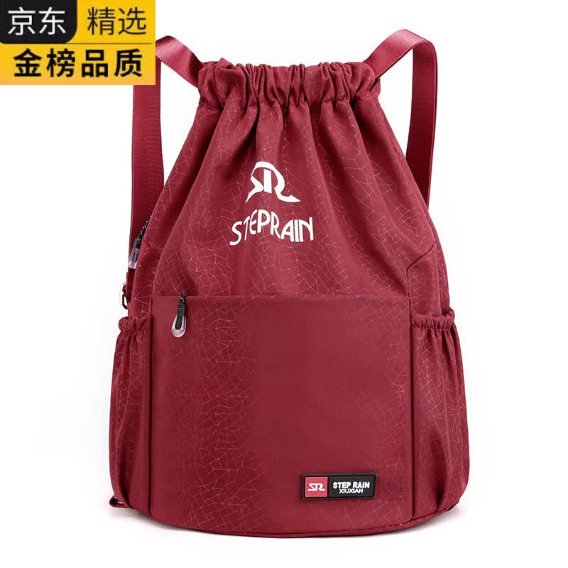 KGEG日本进口名牌户外大容量束口袋双肩包运动抽绳轻便旅行包收纳袋登 红色大号
