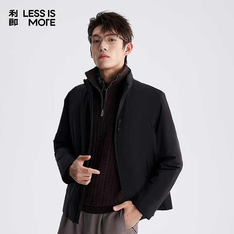 利郎轻时尚男装【商羽鲜绒】羽绒服男立领青年通勤防风保暖轻薄外套 黑色（1Y） 2XL (180)