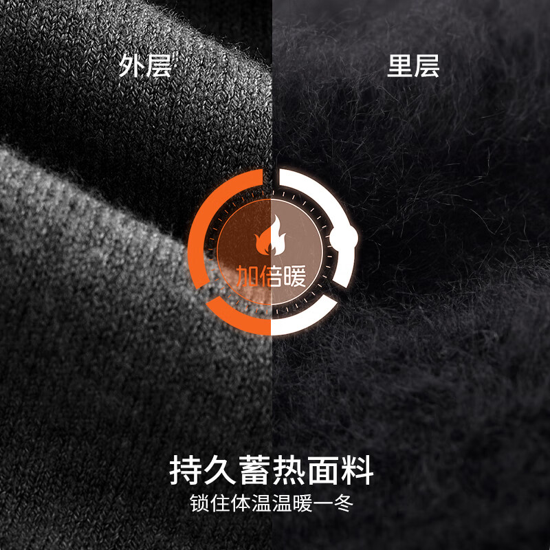 足力健保暖手套男女秋冬抓绒加厚骑行防风可触屏弹力针织中老年户外 黑色 均码 1双