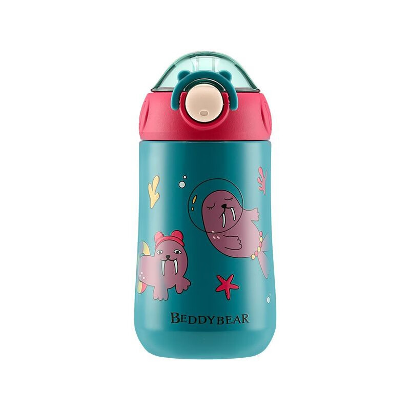 杯具熊小容量吸管杯鸭嘴保温杯宝宝水杯小巧便携带杯套 鸭嘴吸管保温杯(桑巴海象) 默认项