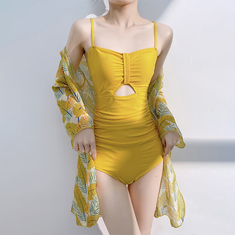 莫代尔吊带连体泳衣女纯欲高级感遮肚显瘦带外衫防晒海边度假三角泳装