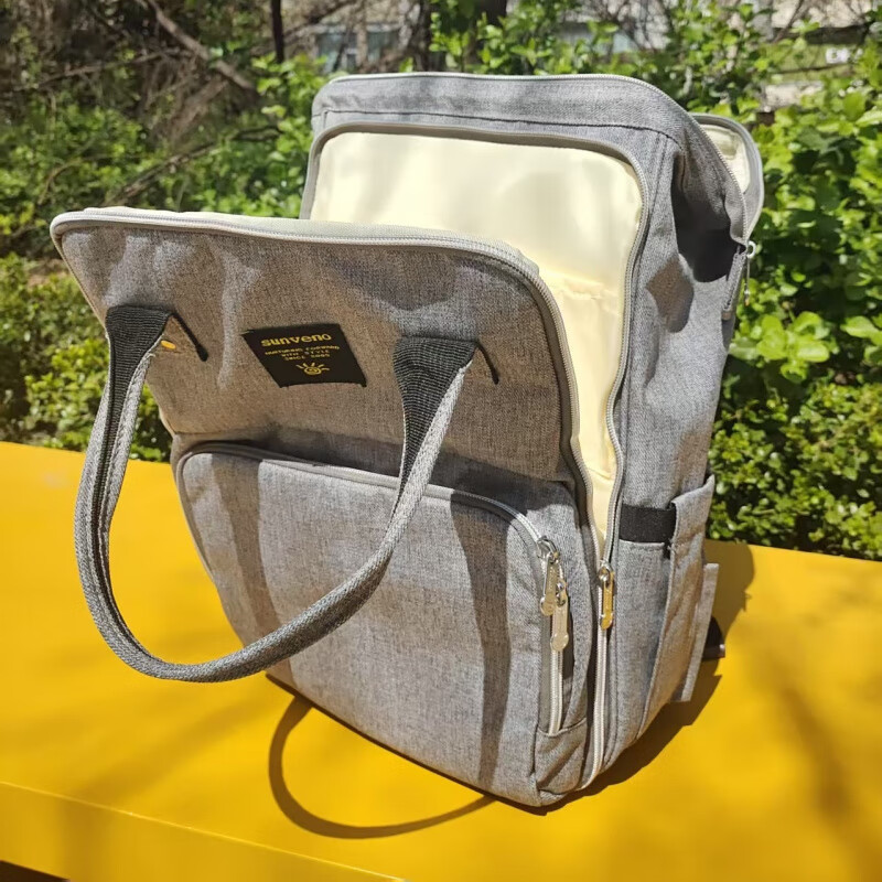 三美嬰（SUNVENO）母嬰包大容量媽媽包外出時(shí)尚手提雙肩包媽咪包母嬰外出輕便 質(zhì)感灰