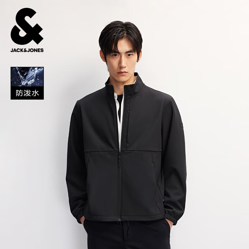 杰克·琼斯（JACK&amp;JONES）男装25年秋冬季软壳外套男士立领防泼水户外加绒保暖休闲夹克外套 E43纯黑色 M （175）