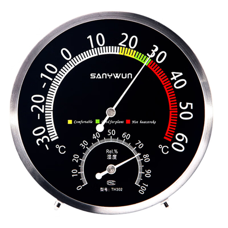 三印(SANYWUN)溫濕度計(jì) 高精度 家用室內(nèi)溫度表干濕度計(jì) 帶支架 TH302 -30~60 0~100 ±5 ±1 0.3 不銹