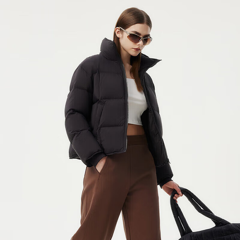 坦博尔小个子穿搭羽绒服女短款立领宽松保暖外套 黑色 M (165)