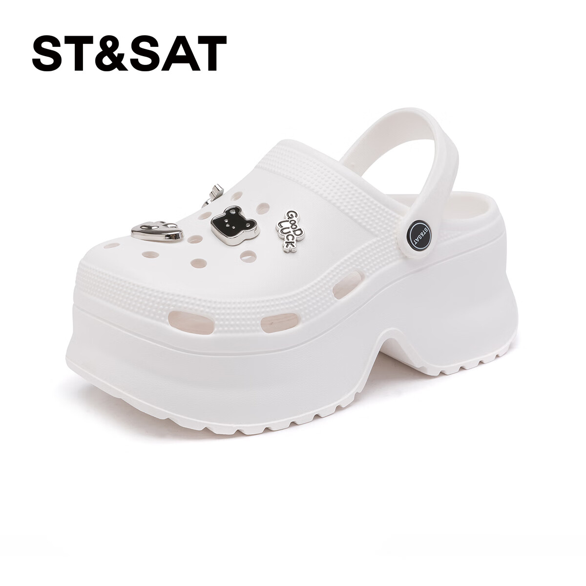 星期六厚底增高洞洞鞋时尚休闲鞋两穿百搭女凉鞋沙滩鞋女鞋凉拖鞋通勤鞋 白色 38-39