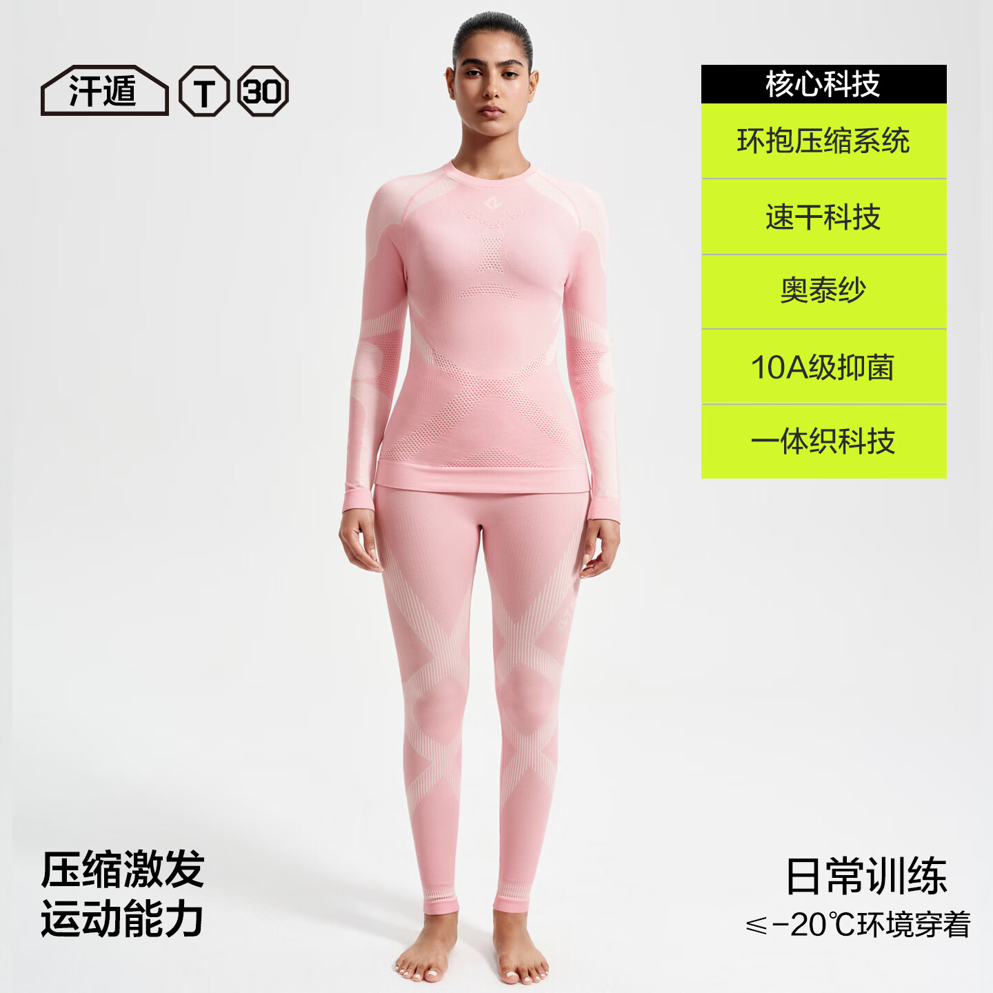 TAU情侣压缩衣速干羊毛保暖跑步运动滑雪登山户外保暖内衣套装 晨曦粉-女士 170（专业压缩设计）