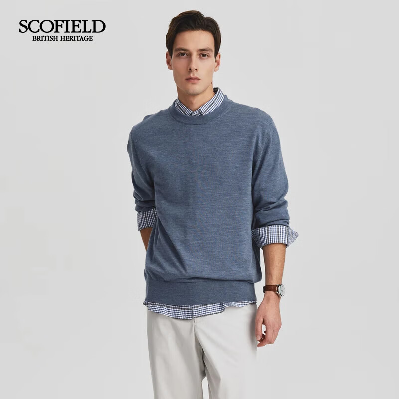 Scofield【羊毛】男装24年秋季新品休闲圆领套头多色毛衣针织衫 蓝色 2XL (185)