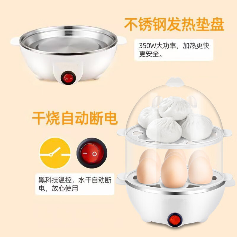 【现货现发】蒸蛋器多功能煮蛋器自动断电家用小型早餐机宿舍用煮 双层蒸蛋器-粉色(+量杯 双层 110V美规(USA