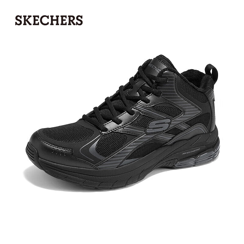 斯凯奇（Skechers）男鞋2025秋冬新款高帮老爹鞋时尚加绒休闲鞋8790356 全黑色/BBK 40