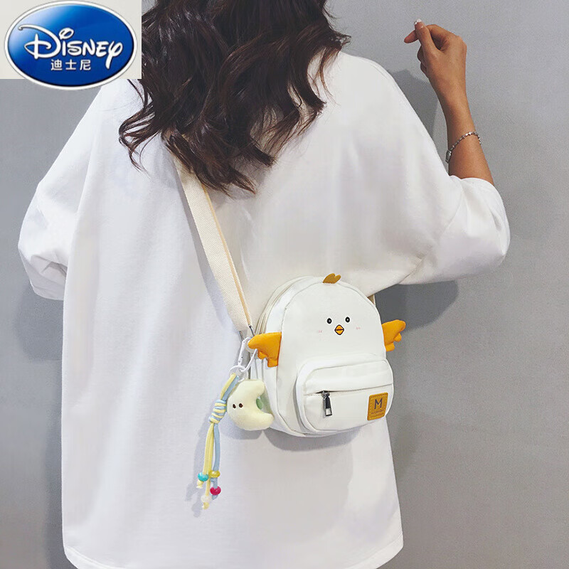 迪士尼（Disney）可爱迷你帆布包女2025新款小众个性休闲百搭儿童卡通手机斜挎小包 白色【裸包】 京东折扣/优惠券