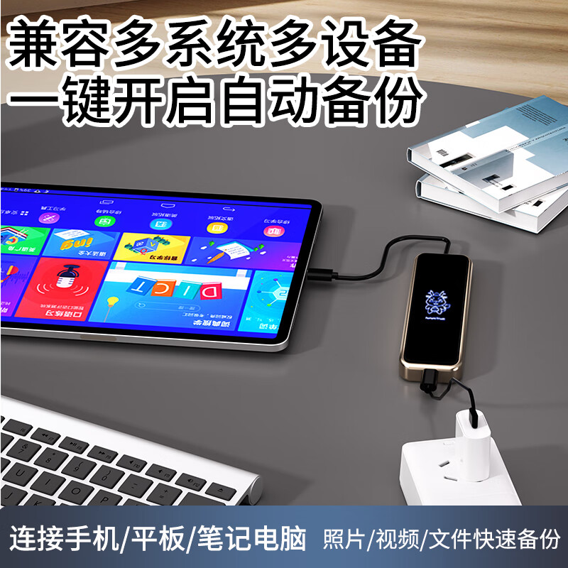 黑鳍鲨手机平板电脑通用固态存储硬盘安卓苹果鸿蒙炫彩充电发光设计Type加密硬盘传输多功能U盘 生肖猪 1TB 【支持数据备份传输过程供电】