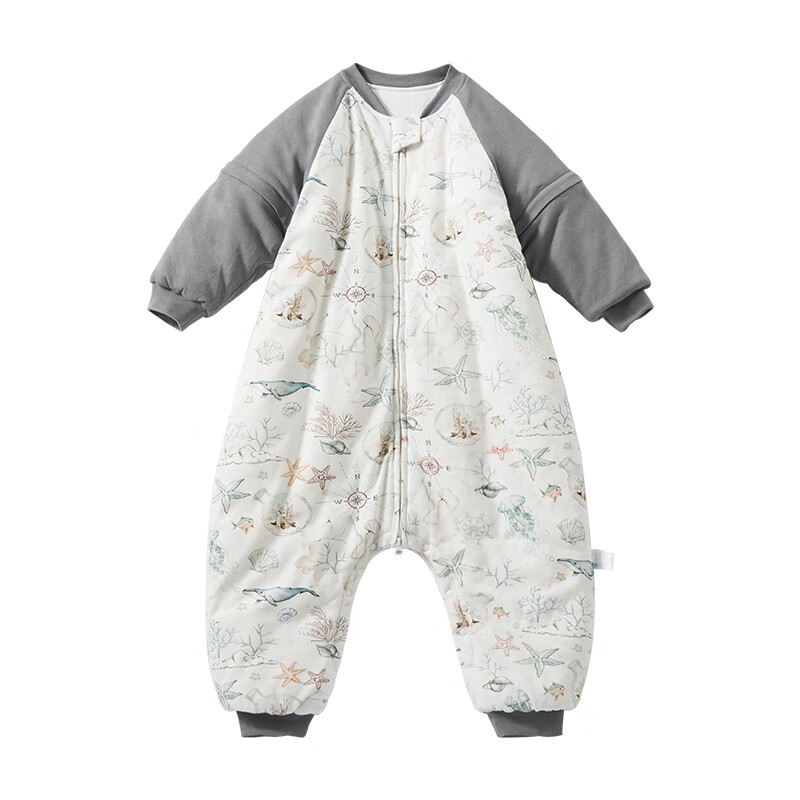 ELLE BABY婴幼儿睡袋分腿儿童睡衣秋冬恒温防踢被可拆袖10A抗菌A类可机洗 深海趣游 双层90码