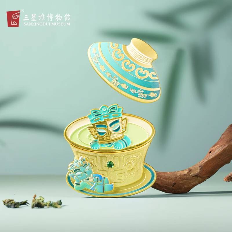 三星堆博物馆文创周边大立人盖碗茶开合冰箱贴金属磁吸旅四川旅游博物馆纪念品 大立人盖碗茶磁吸开合冰箱贴