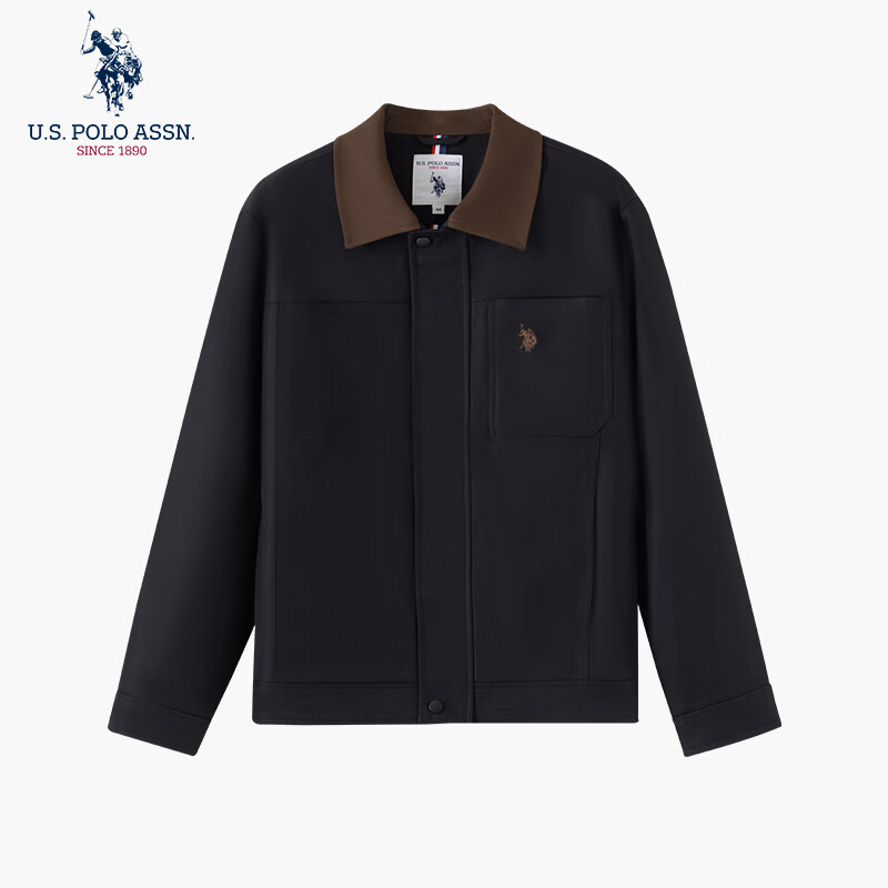 U.S. POLO ASSN.外套男秋季商务休闲夹克男士行政风高端中青年男装 黑色 XL