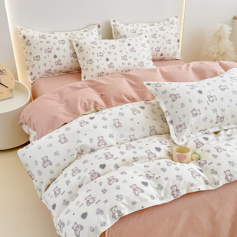 软贝小清新被套单人床单款宿舍三件套四季通用被罩四件套 喜气洋洋 床单款 2.0m四件套(被套200*230cm