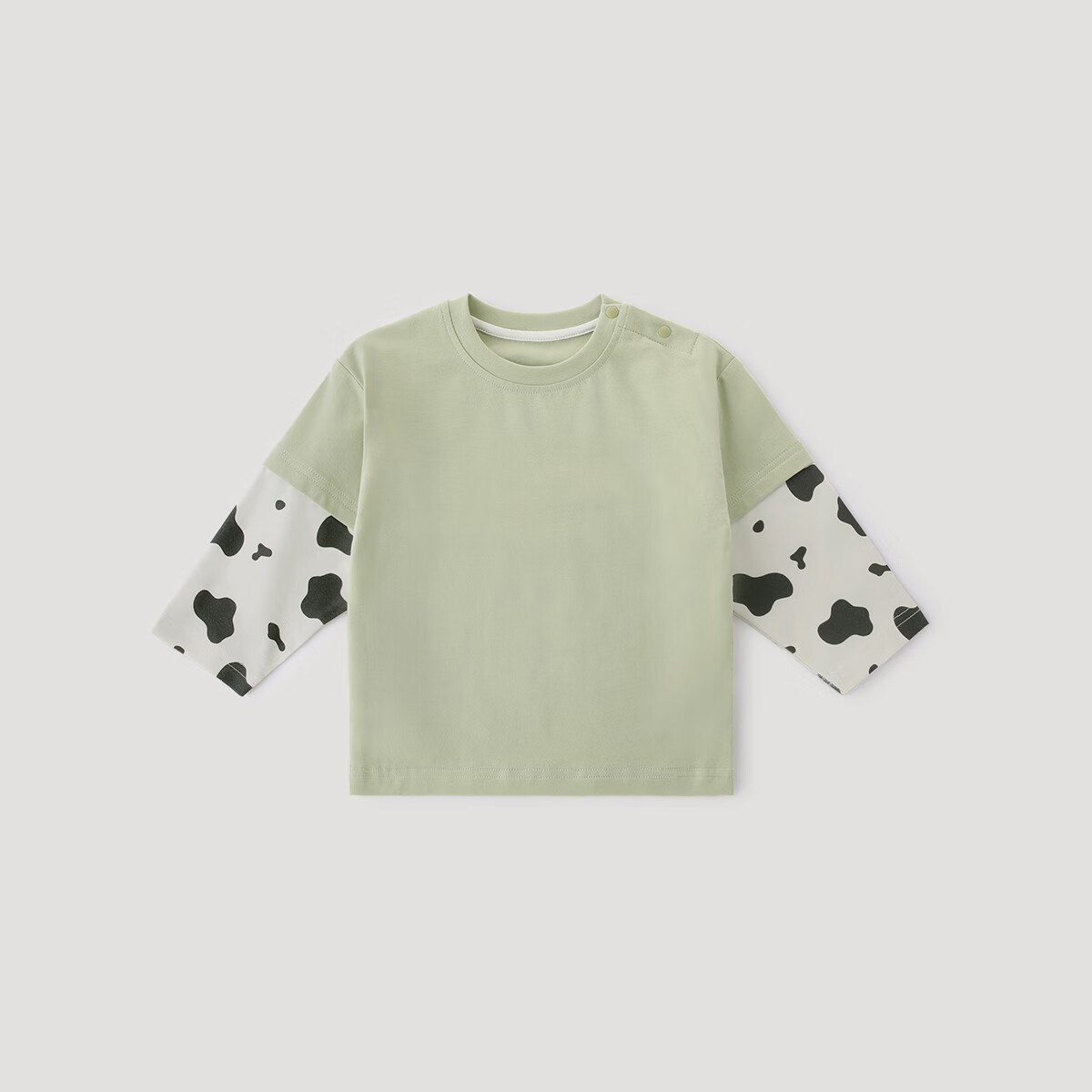 巴厘小猪儿童T恤2025新款春秋季男童洋气炸街假两件女童休闲衣服宝宝上衣 奶昔绿 90