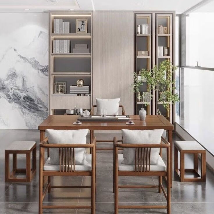 定舟实木茶桌家用新中式茶桌椅组合现代轻奢茶水柜简约办公室茶桌茶台 单桌:80*60*75*厚5公分