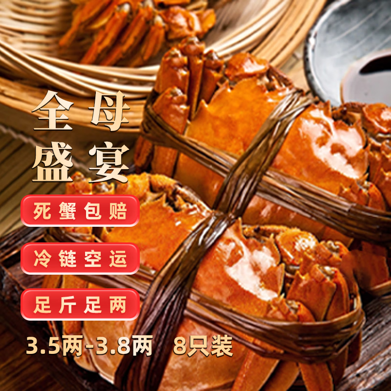 【活蟹】隆上记大闸蟹全母3.5-3.8两8只去绳足重鲜活螃蟹现货生鲜水产海鲜礼盒